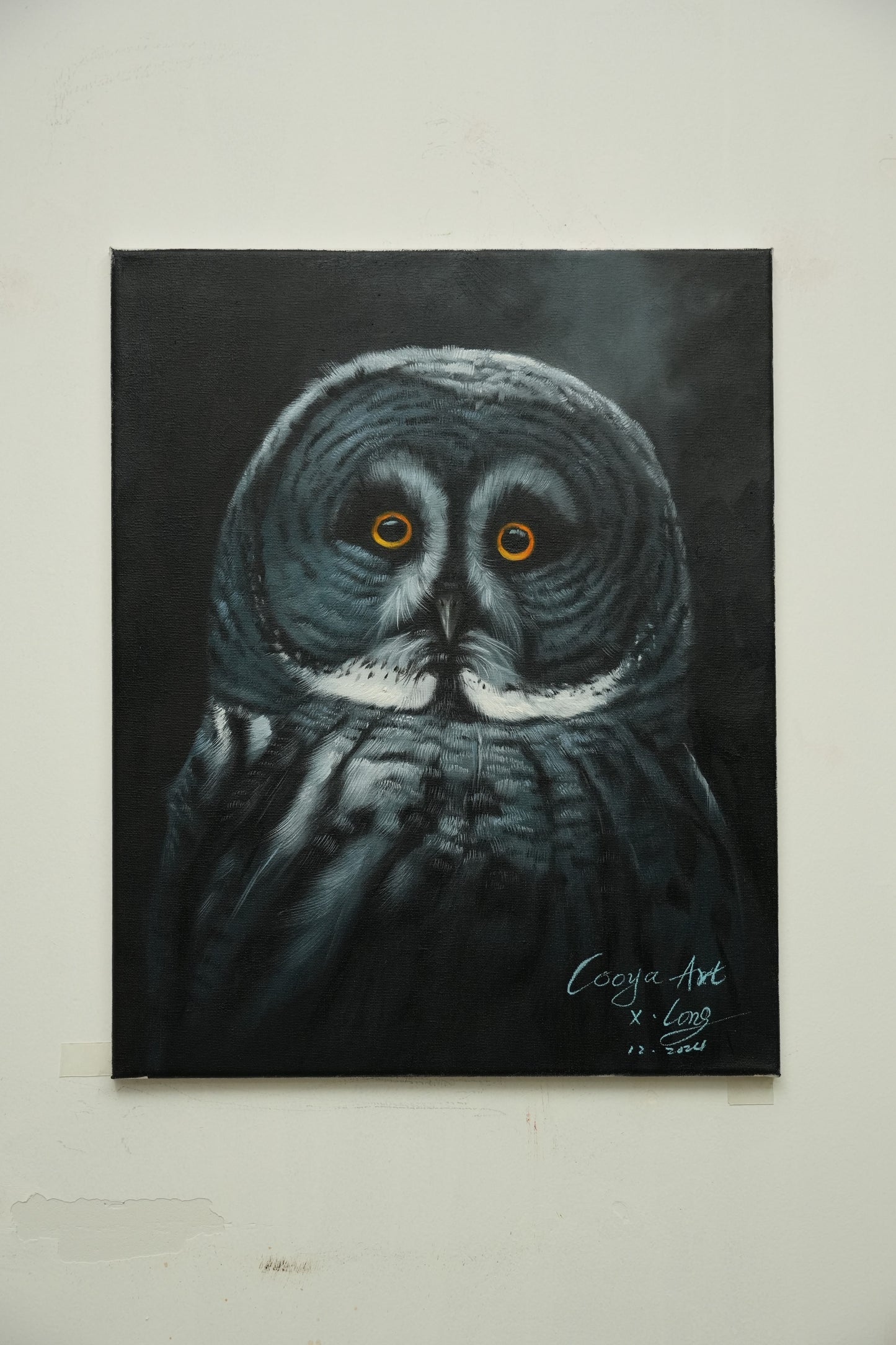 Eyes of Wisdom – Front-Facing Owl Oil Painting