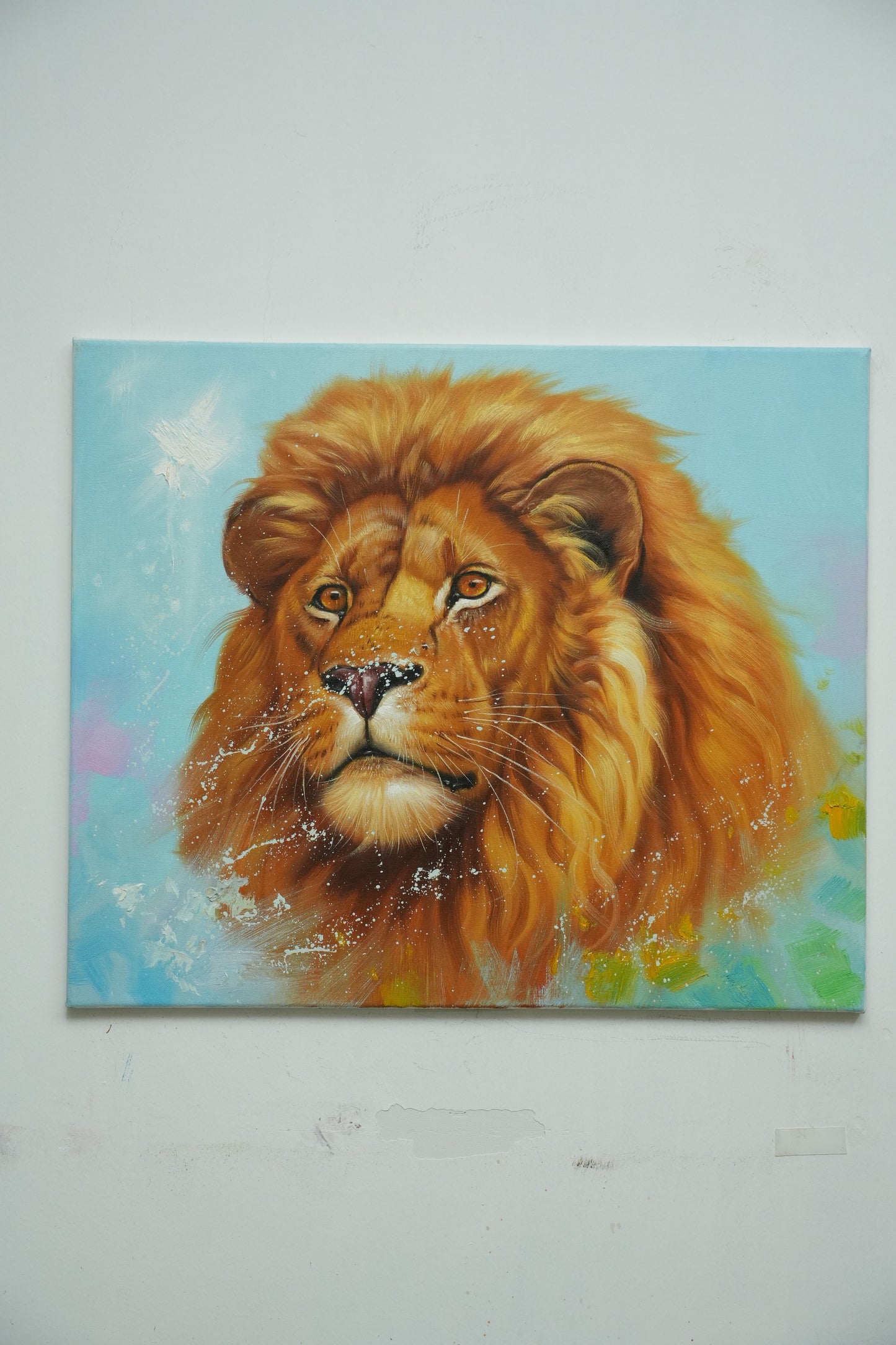 King of Silence – Realistic Lion Head Oil Painting