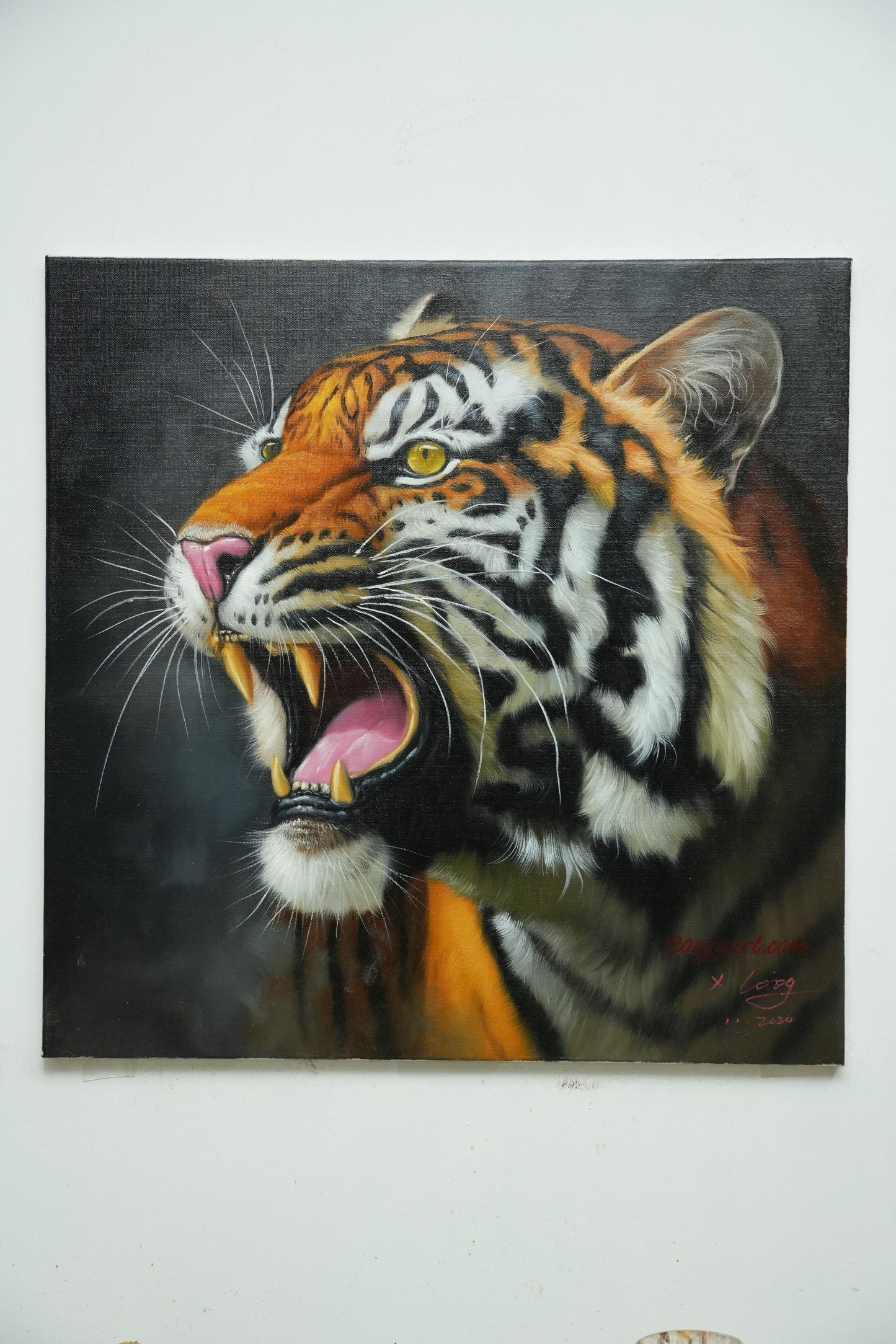 Fury and Focus – Realistic Tiger Head Oil Painting