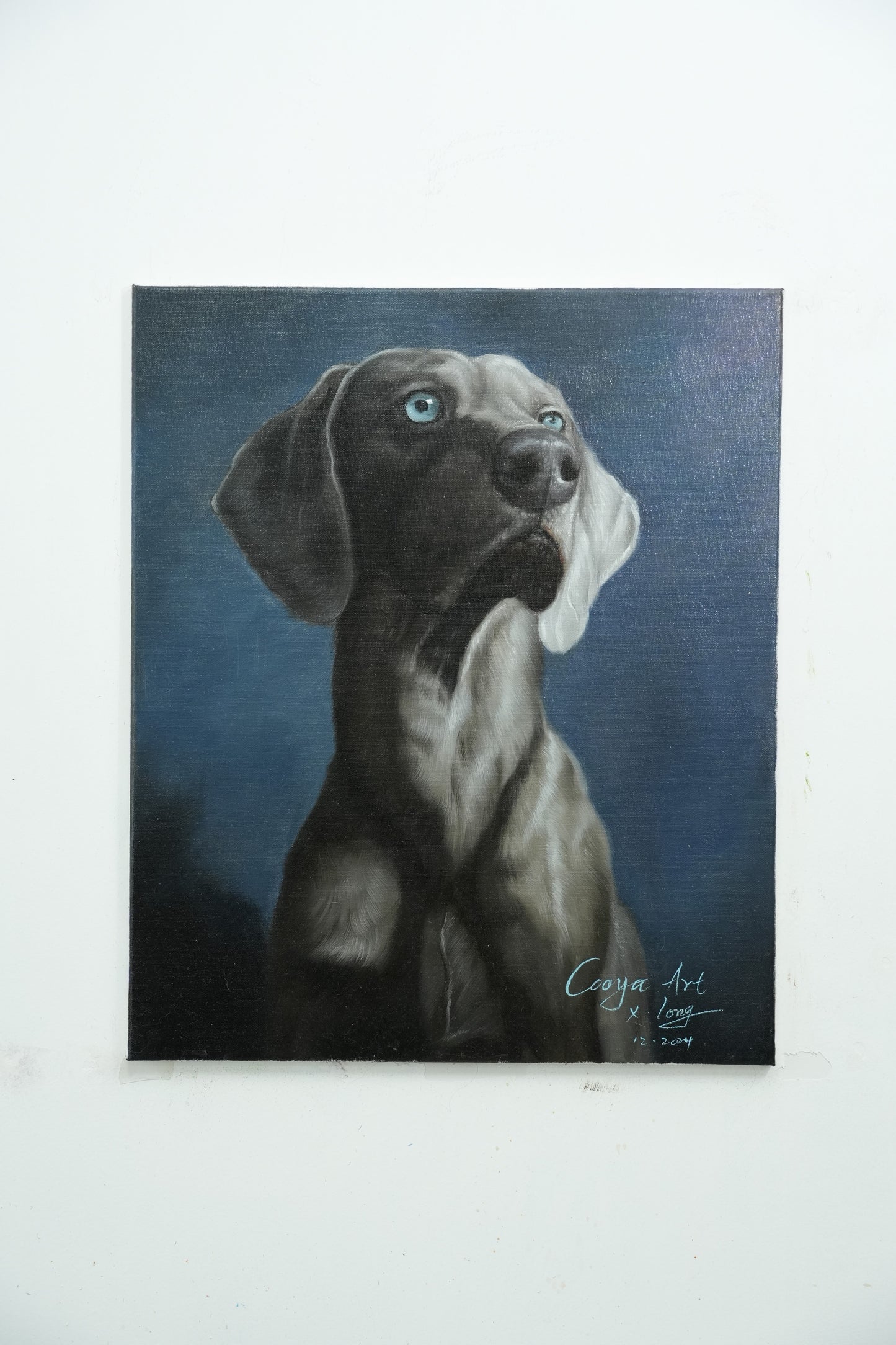 Graceful Guardian – Realistic Weimaraner Oil Painting