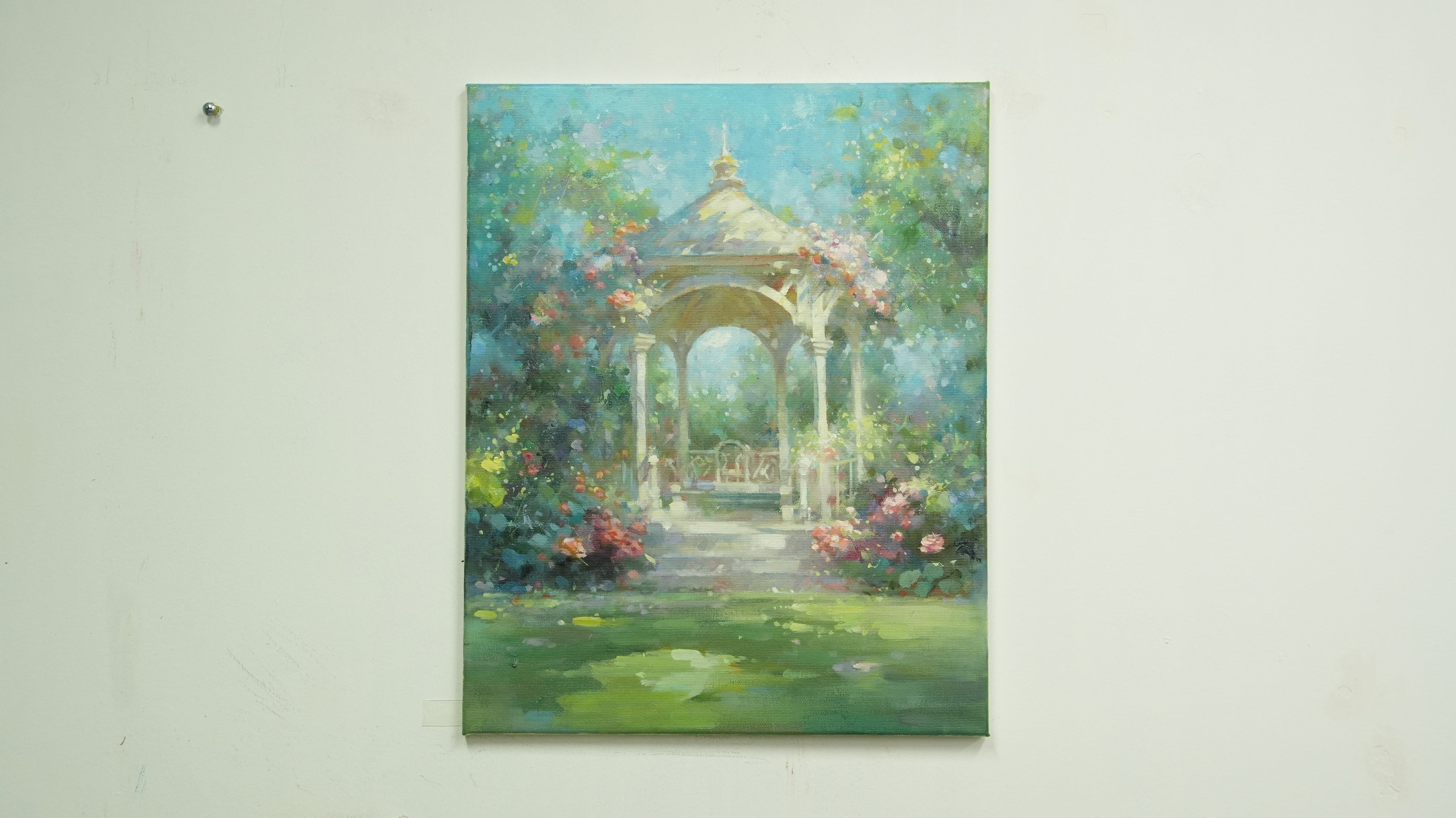 Sunlit Pavilion in a Blossoming Garden
