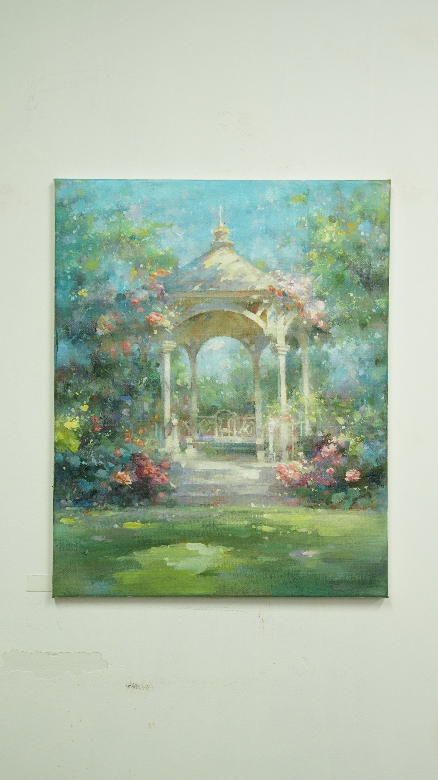 Sunlit Pavilion in a Blossoming Garden
