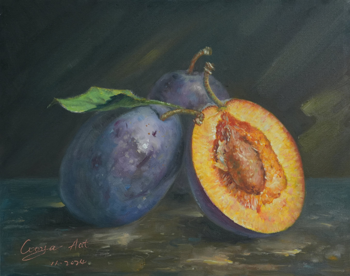 Stillness of a Plum – Hyperreal Oil Painting