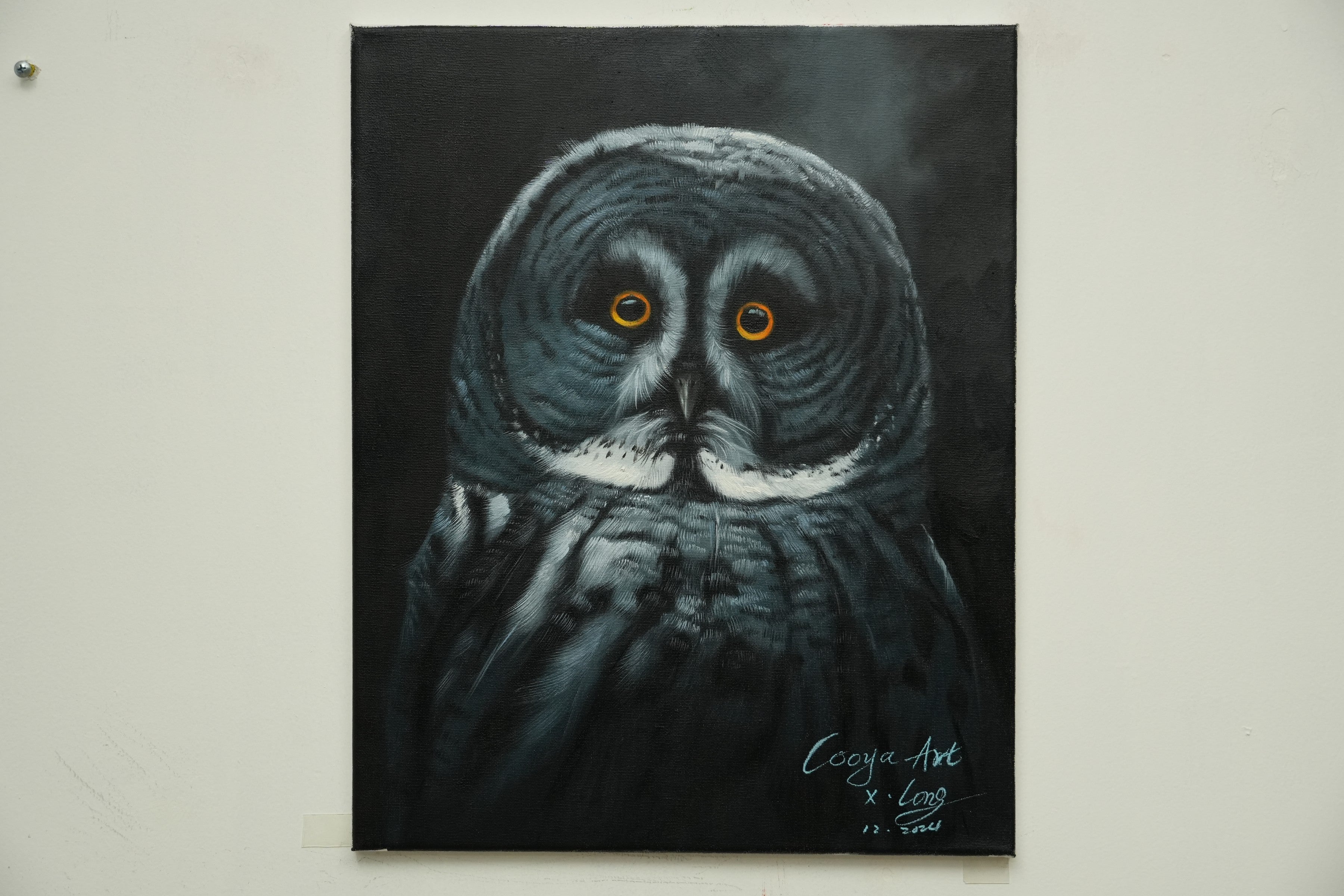 Eyes of Wisdom – Front-Facing Owl Oil Painting