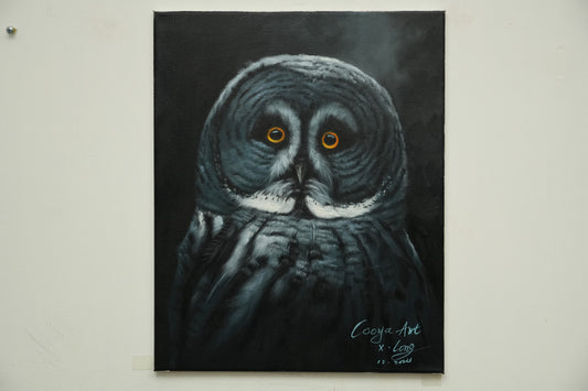 Eyes of Wisdom – Front-Facing Owl Oil Painting