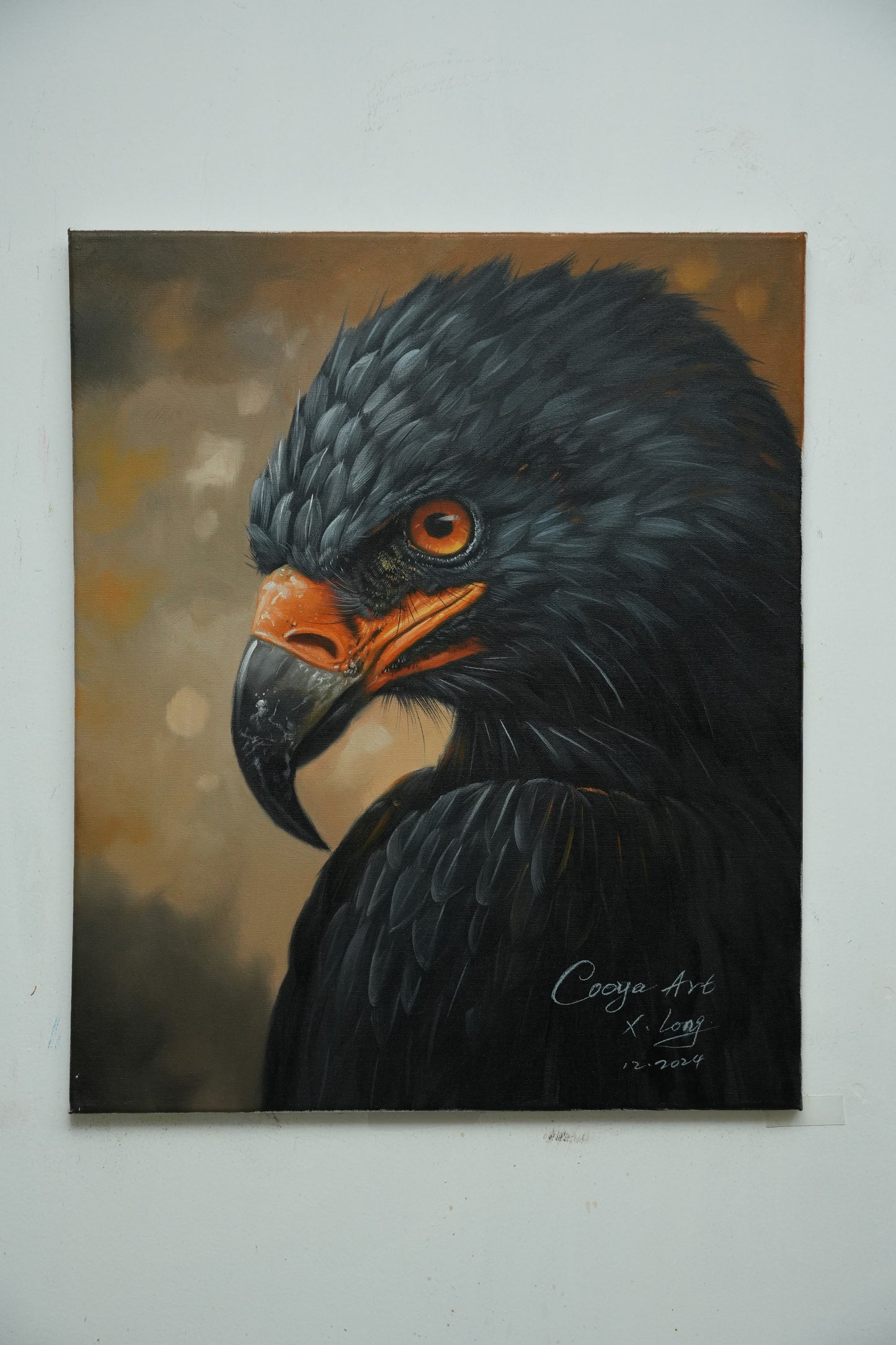 Silent Strength – Side Profile of Black Eagle Oil Painting