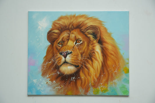 King of Silence – Realistic Lion Head Oil Painting