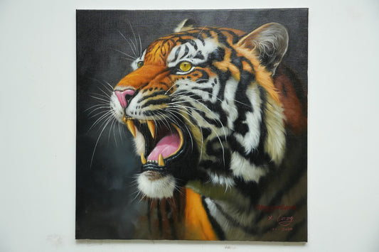 Fury and Focus – Realistic Tiger Head Oil Painting