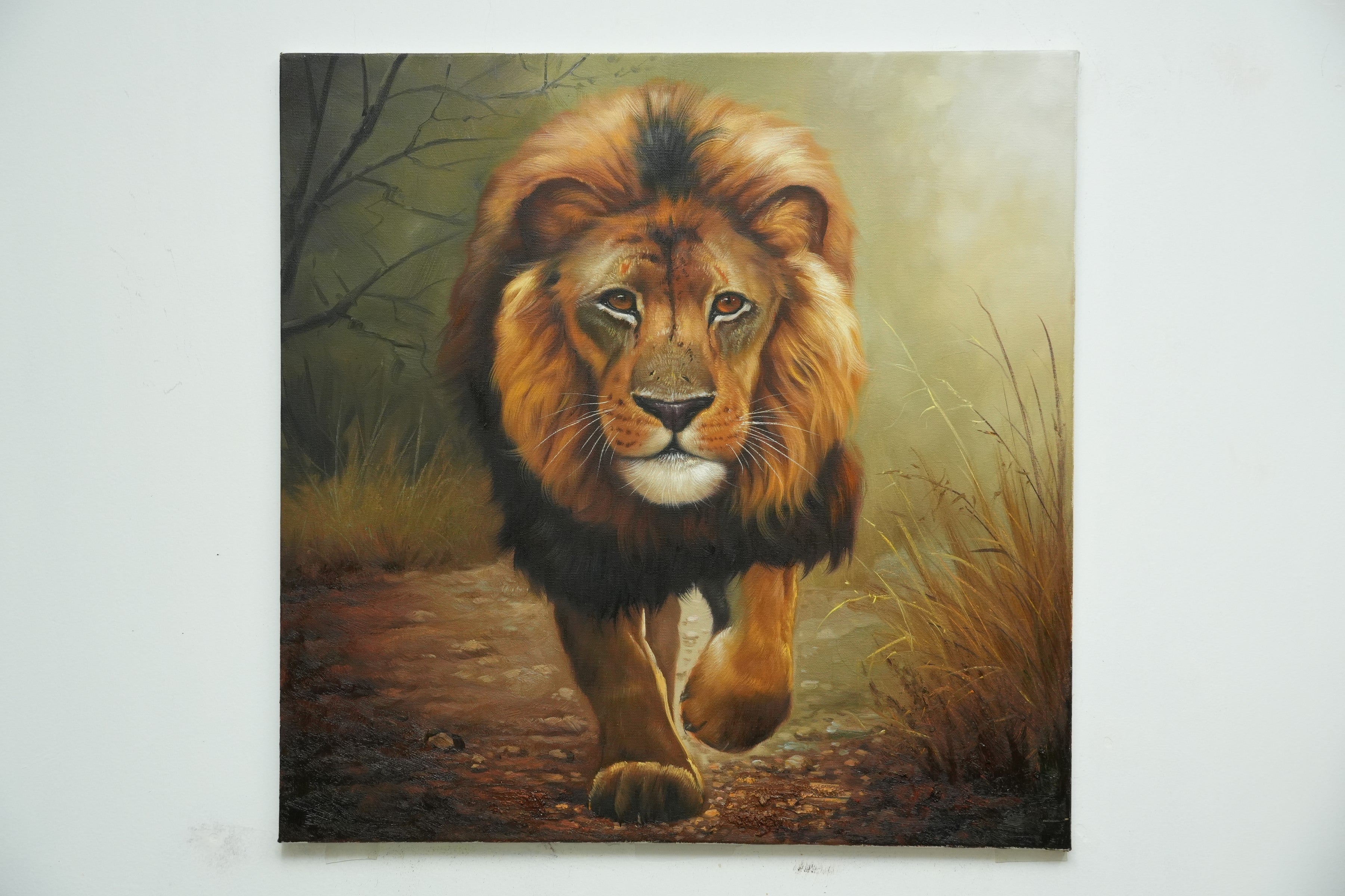 Regal Stride – Walking Lion Oil Painting