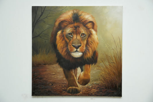 Regal Stride – Walking Lion Oil Painting