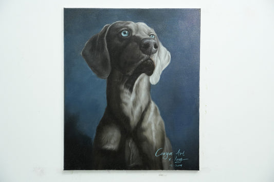 Graceful Guardian – Realistic Weimaraner Oil Painting
