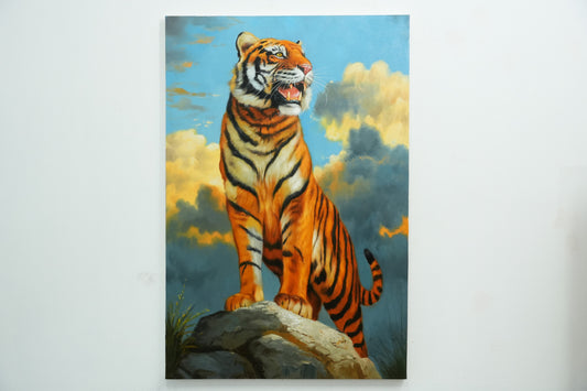 Majestic Ascent – Tiger on Rocky Climb Oil Painting