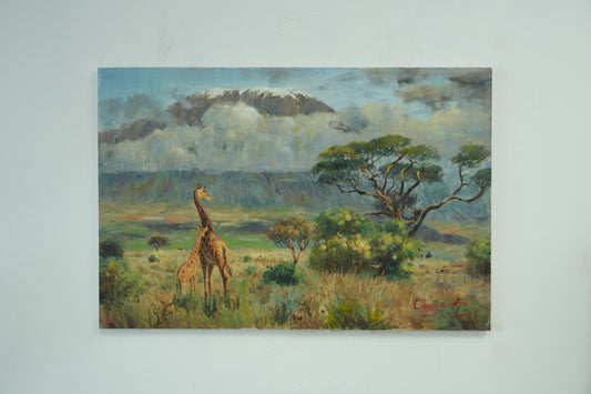 Giants of the Savannah – Kilimanjaro with Giraffes Oil Painting