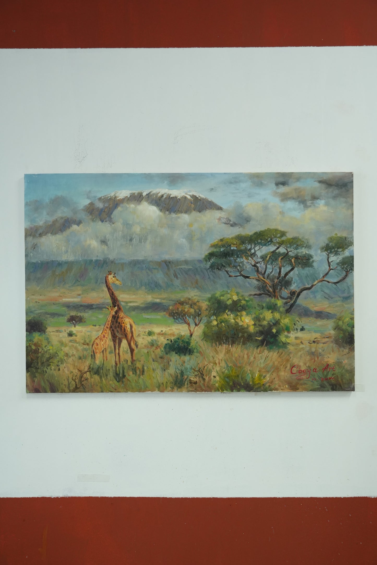 Giants of the Savannah – Kilimanjaro with Giraffes Oil Painting