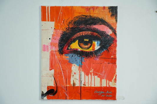Eye of Expression – Symbolic Oil Painting with Fiery Hues