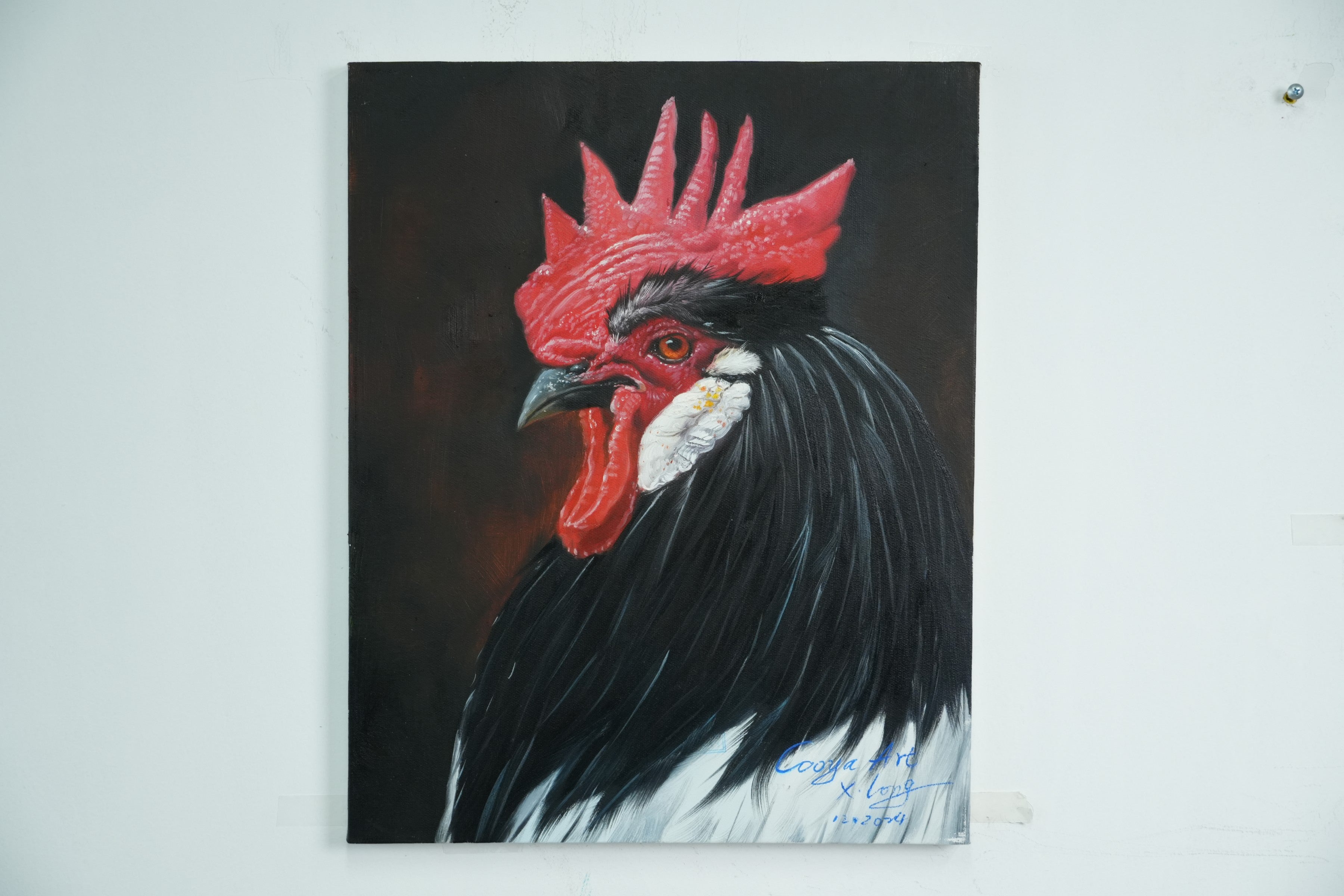 Proud Crow – Realistic Rooster Head Oil Painting