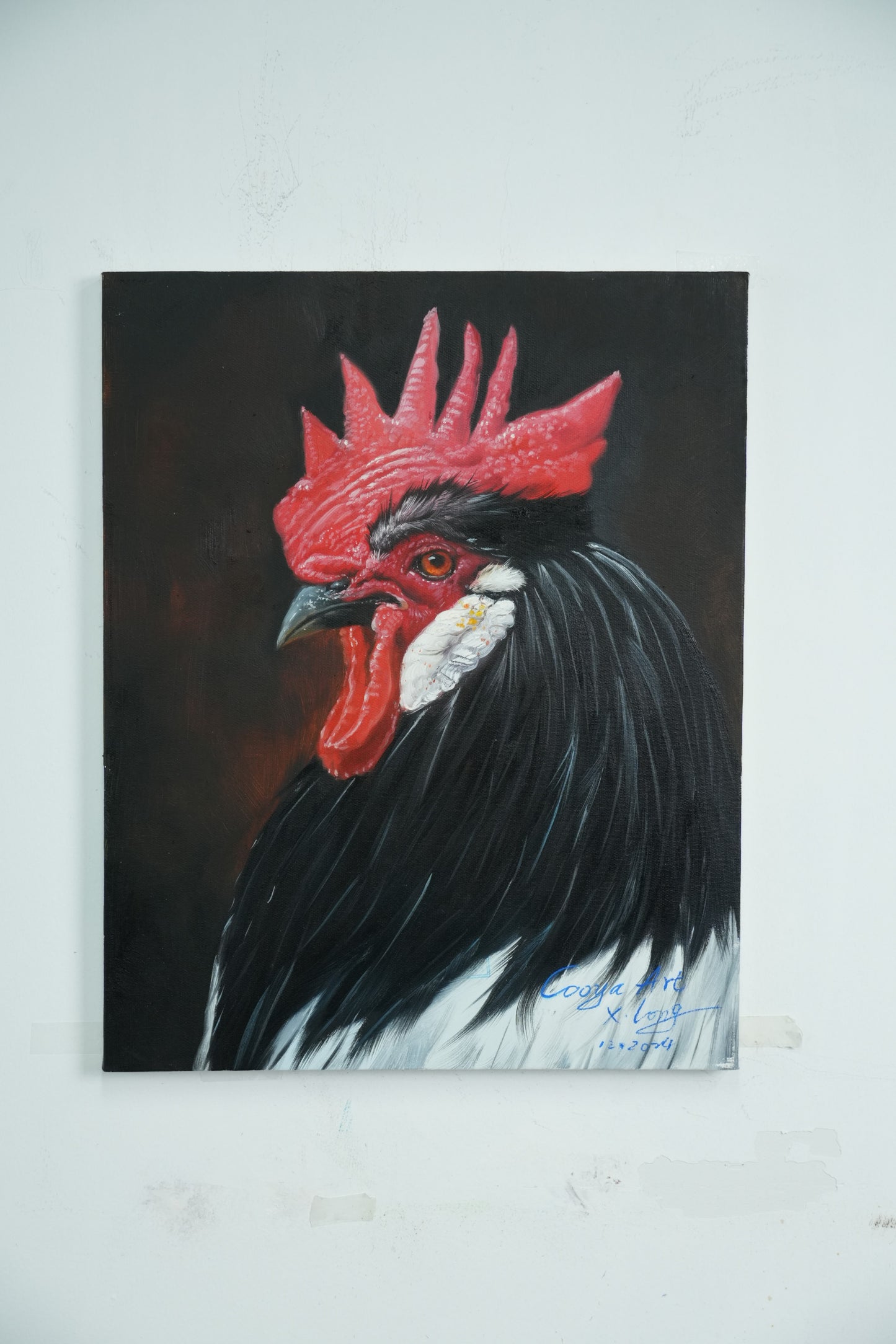 Proud Crow – Realistic Rooster Head Oil Painting