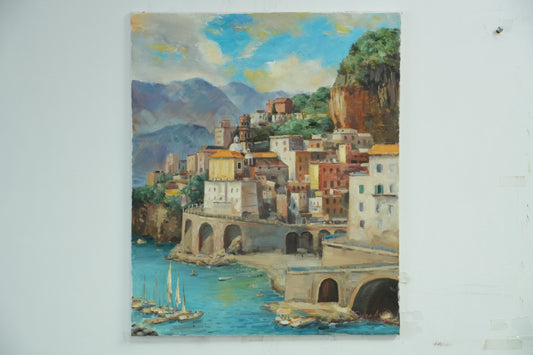 Coastal Serenity – Amalfi Coast Landscape Oil Painting
