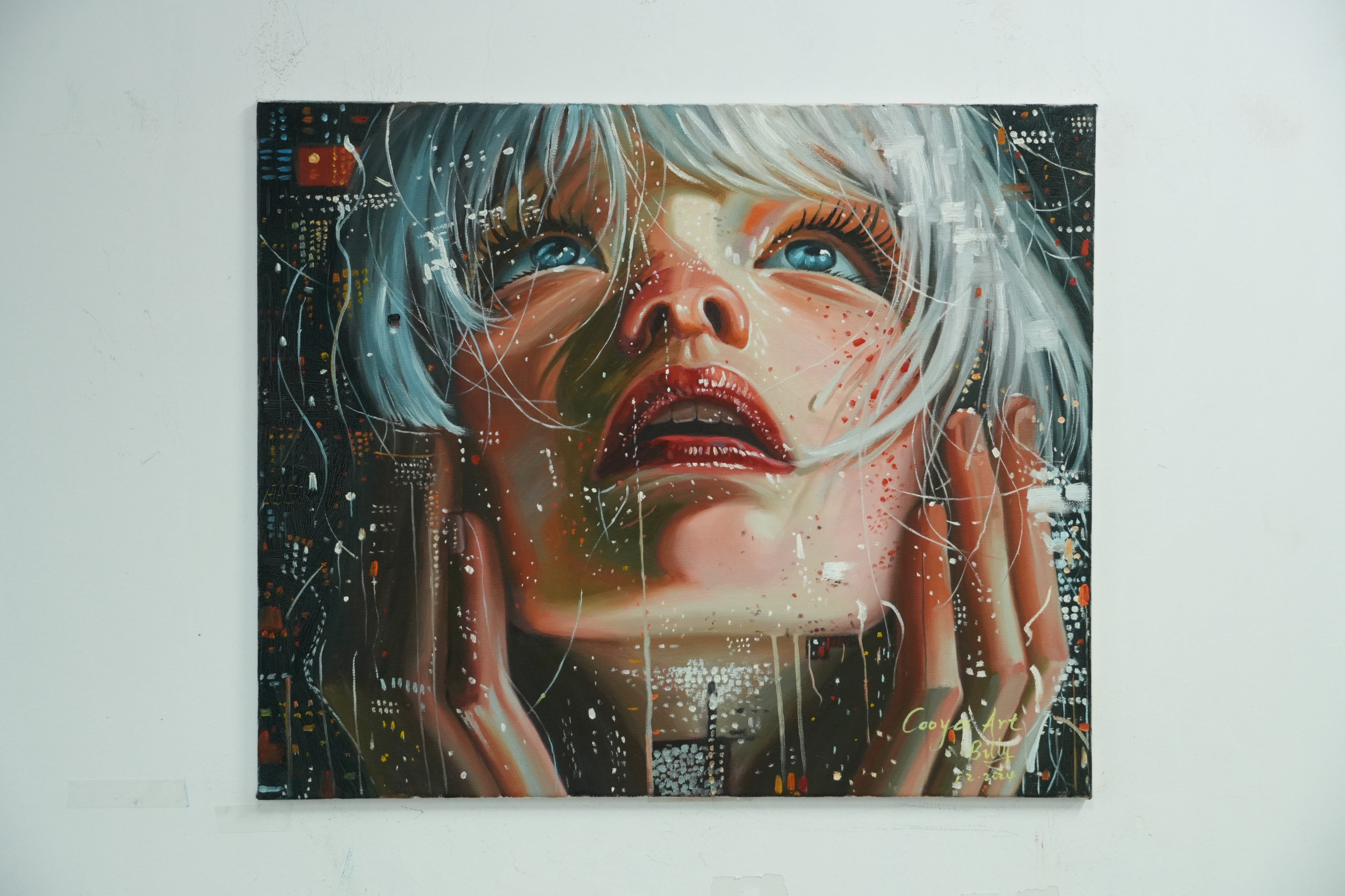 Futuristic Muse – Tech-Inspired Woman Oil Painting
