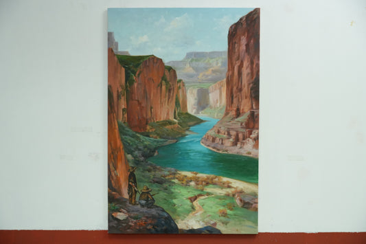 Echoes of the Ancients – Grand Canyon with Tribal Figures Oil Painting