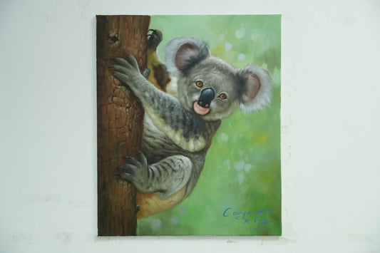 Tranquil Watcher – Koala on Tree Oil Painting