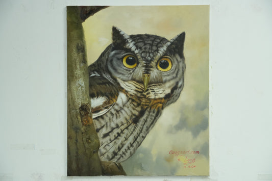 Watcher of the Night – Side-View Owl Oil Painting