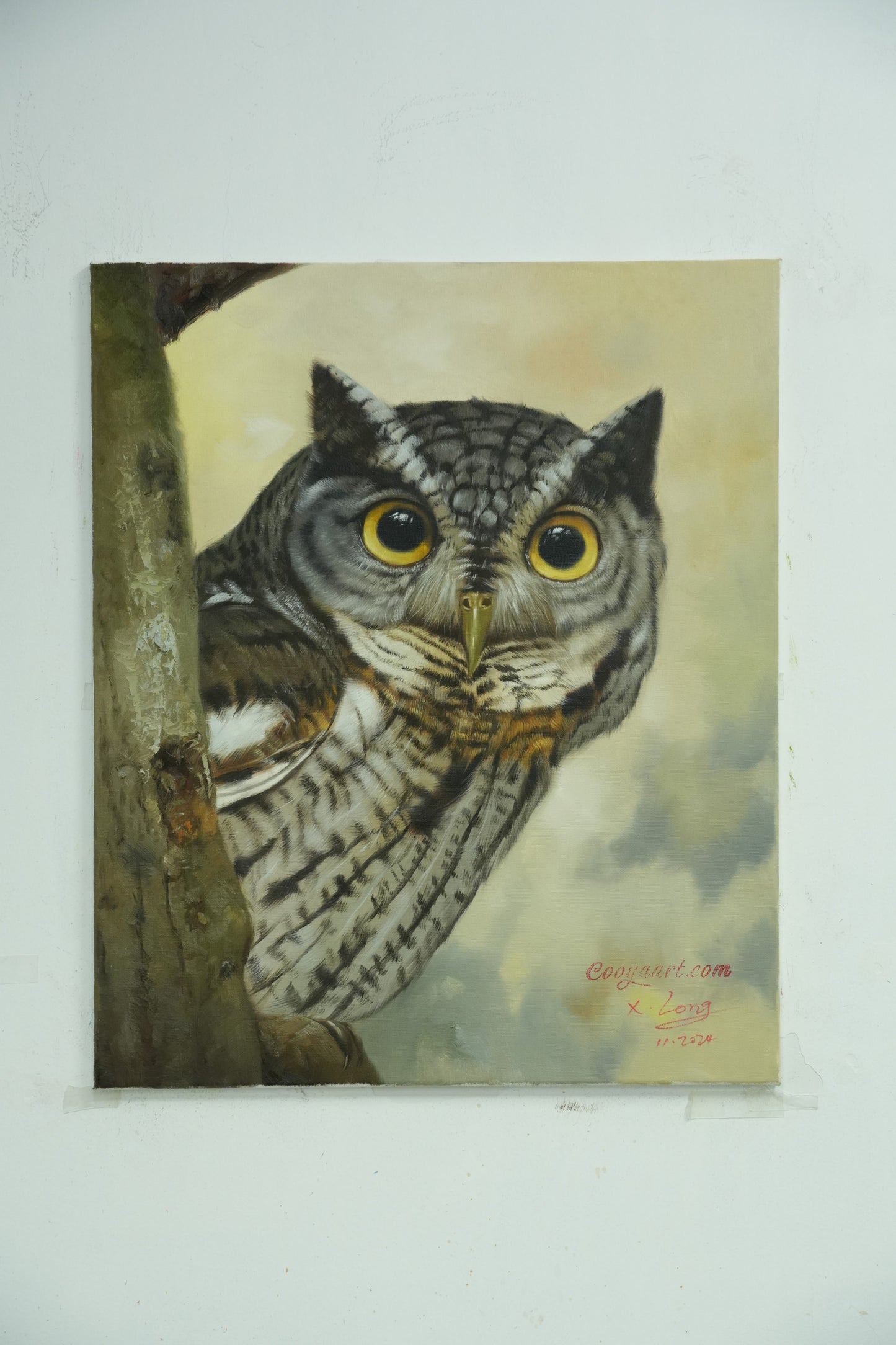 Watcher of the Night – Side-View Owl Oil Painting