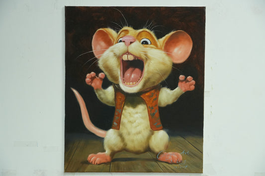 Cheeky Whiskers – Cartoon Mouse Oil Painting