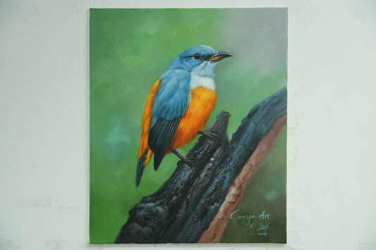 Moment of Stillness – Songbird on Tree Branch Oil Painting