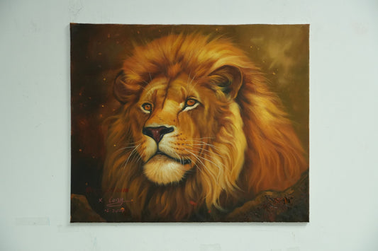 Golden Majesty – Realistic Lion Head Oil Painting