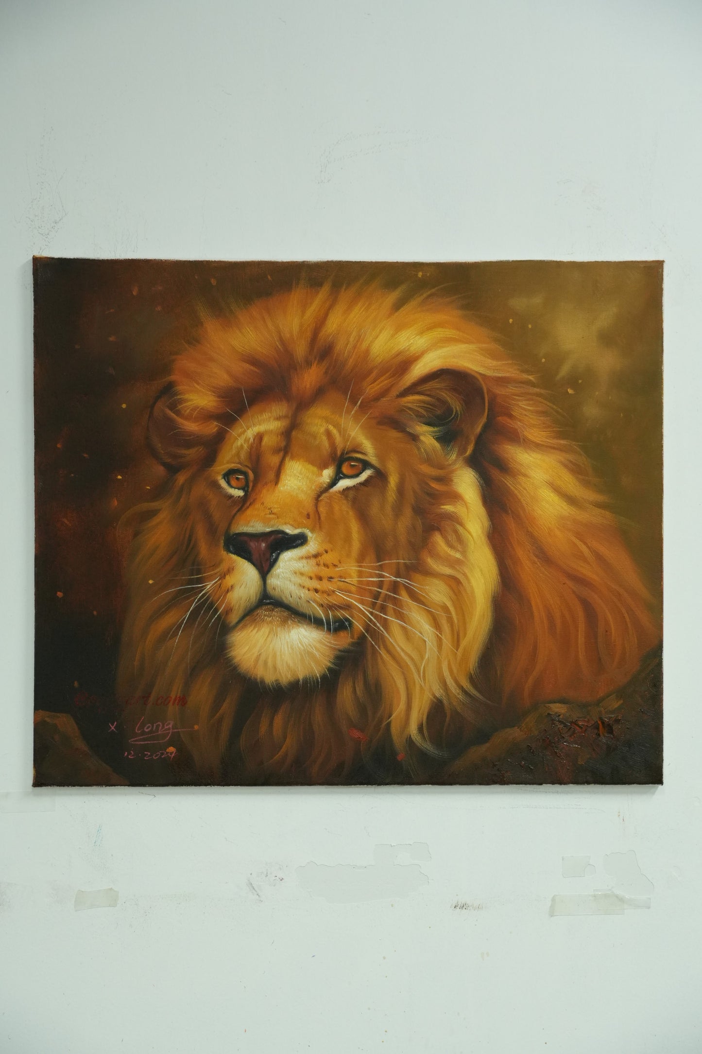 Golden Majesty – Realistic Lion Head Oil Painting